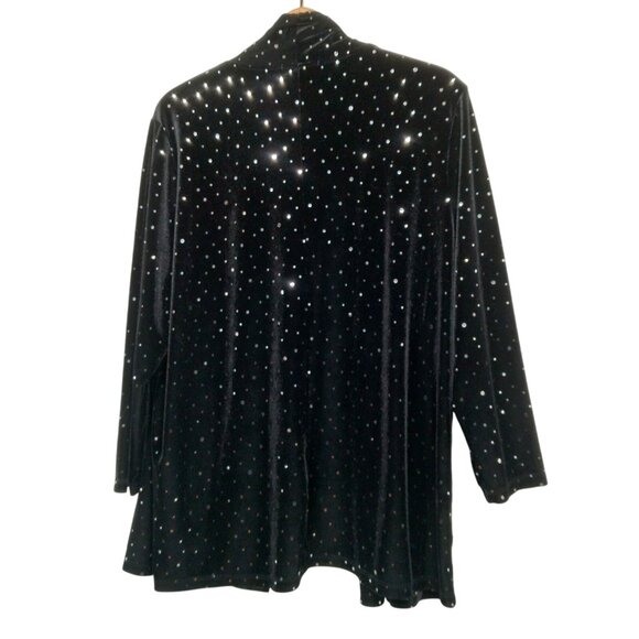 Slinky Brand Shirt Plus Size 1X Open Front Black Velour Mirrored Sequins Party - Picture 3 of 11